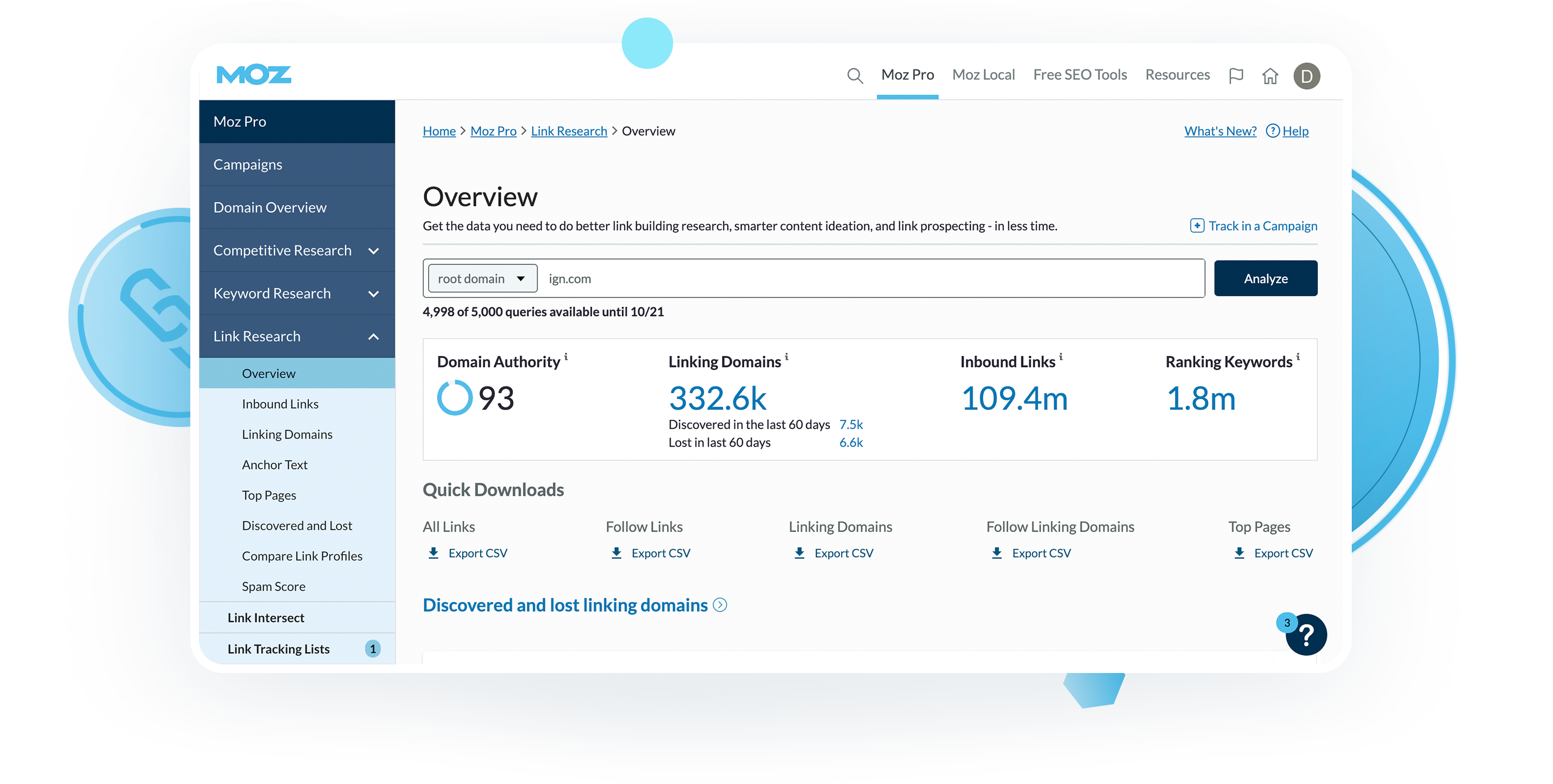 Screenshot of Link Explorer in Moz Pro