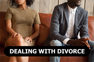 couple sitting on couch in attorney's office pondering selling house fast during divorce in Bellville